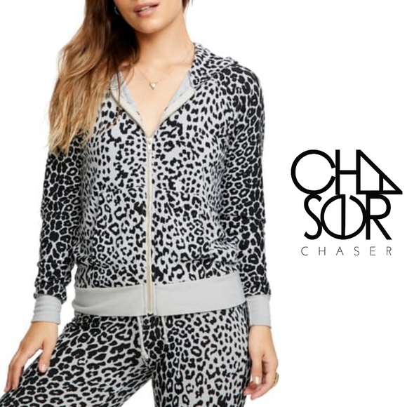 Nwt Chaser Leopard Print Zip Up Hoodie 